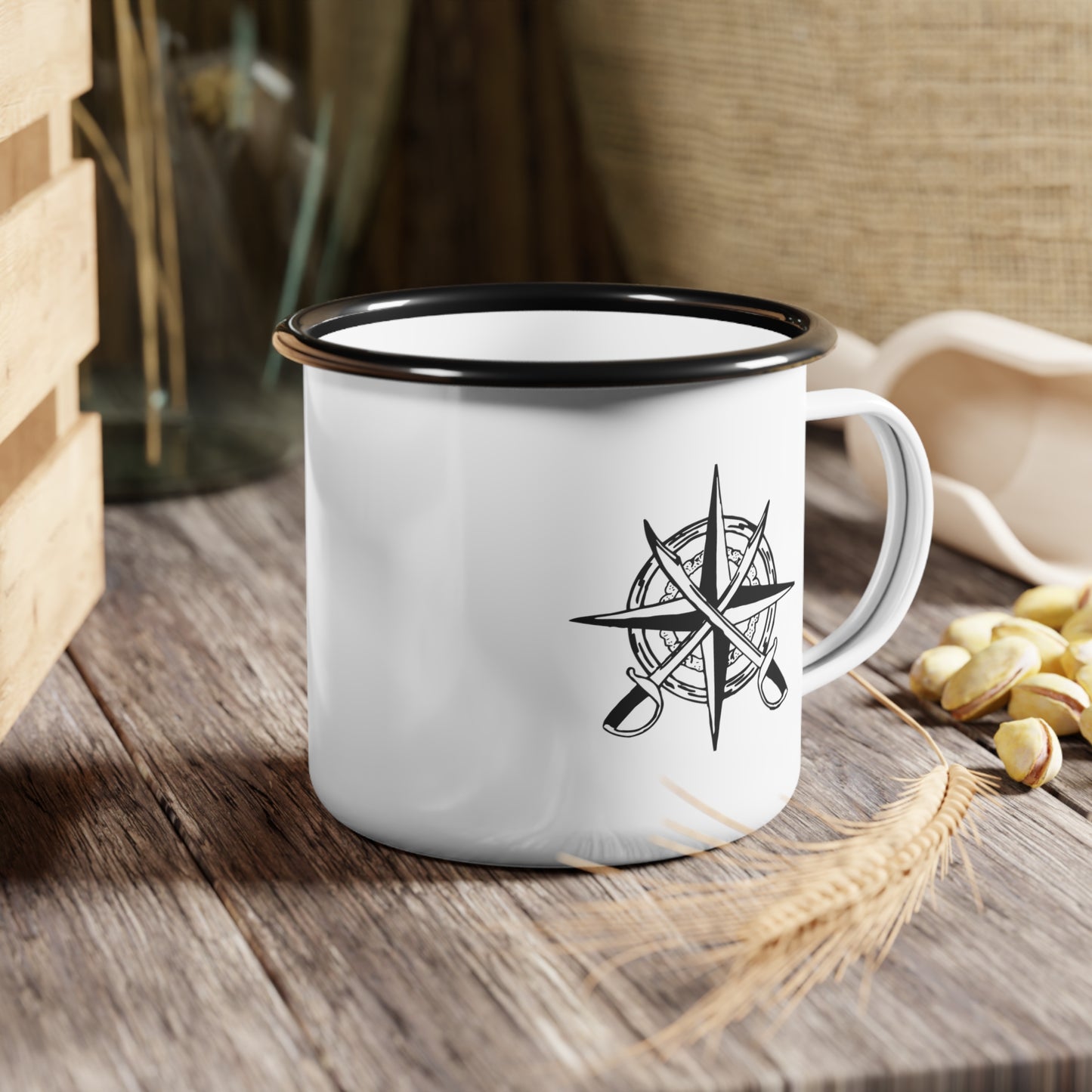 Enamel Camp Cup with Pirate Compass Rose