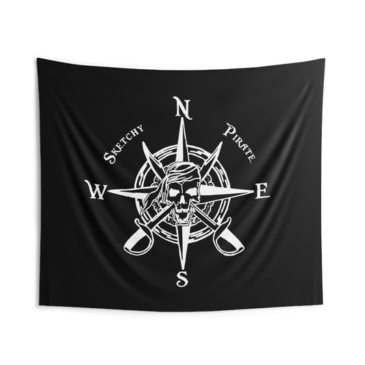 Pirate Compass Rose Wall Tapestries - Black