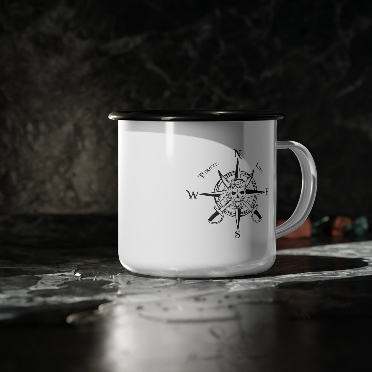 Enamel Camp Cup with Pirate Life Compass Rose