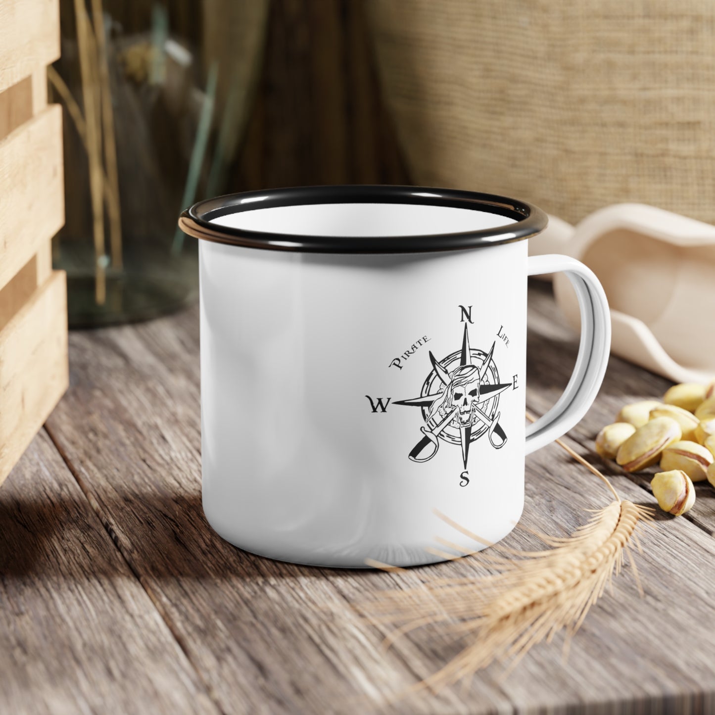 Enamel Camp Cup with Pirate Life Compass Rose